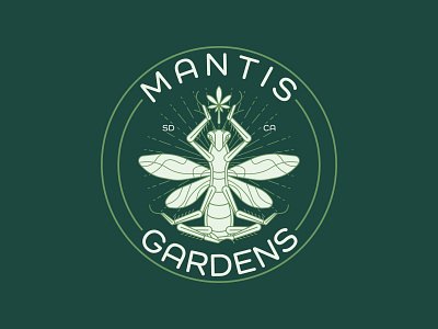 Mantis Gardens badge branding cannabis cbd emblem hemp illustration logo marijuana vintagelogo