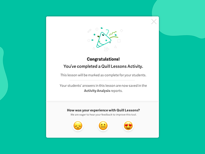 Congratulations! You've completed a lesson. completion feedback modal survey ui design