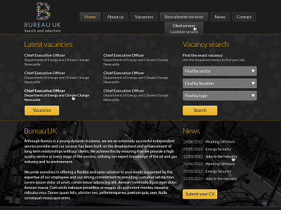 Bureau UK Website black dark design jobs recruitment vacancies web web design website