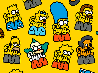 The Neslons apu bart characters flanders homer illustration krusty lisa maggie misterneslé mrneslé theneslons thesimpsons yellow