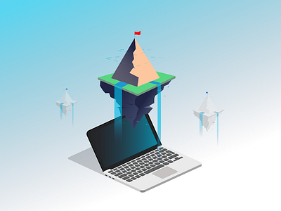 Company Illustration computer flag flat illustration isometric isometric illustration light blue mac mountain notebook pc we design web