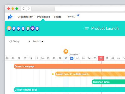 Patron.ai Timeline app design flat forecasting management milestone phases prioritise project scheduling tasks team timeline ui ux web