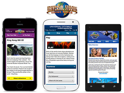Universal Studios Theme Parks Mobile Sites citywalk hollywood mobile orlando responsive theme park ui development universal studios
