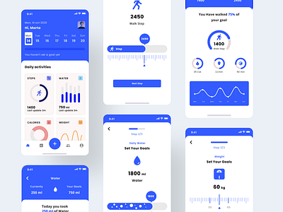 Health Tracker App app blue dashboad design fitness goals health ios tracker ui ux