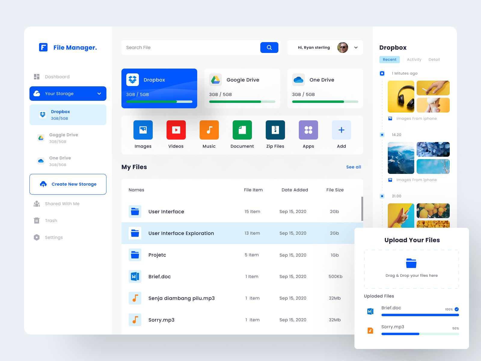 File Manager - File Manager Dashboard by Dwiky Setiawan on Dribbble