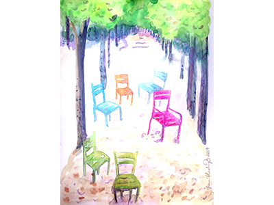Jardintuileries chairs chaises france garden jardin jardintuileries painting paris tuileries watercolor