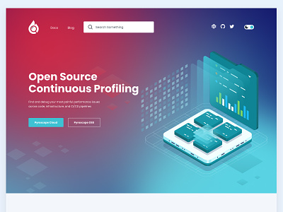 Landing page design of pyroscope Performance Management Software blue gradient gradient graphic design hero isometric modern red gradient sayeed software tech tech landing page tech ui tech web tech web ui tech webpage tech website technology uiux user interfacce vibrant