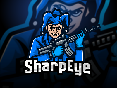 sharpeye esports logo angry blue branding character esport fortnite gaming illustration logo mascot purple smile