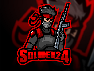 Solidex esports logo angry character design esport fortnite game gaming gun guy illustration mascot red twitch twitch.tv twitchemote