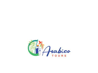 Arabico Tours Logo arab arabia branding building creative flag graphic design house logo palm tree plan saudi sun