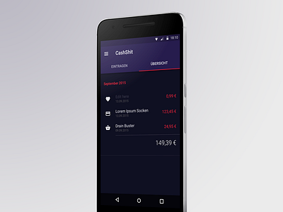 Projectname #cashshit add android cash collect dark material design spend