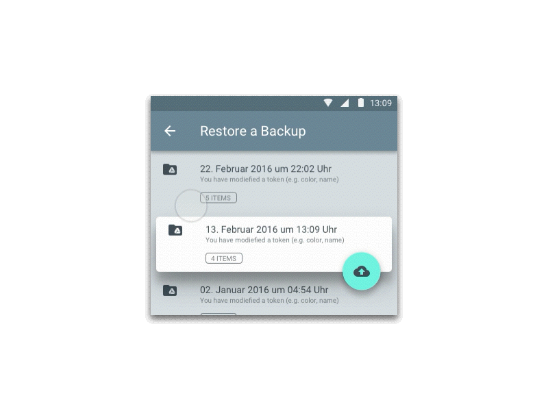 Restore a Backup / FAB on Card? animation drive fab material design secure thenticate transition