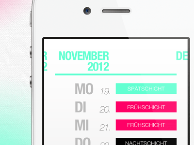 Dienstplan App... A Smart Cal cal calendar green gui helvetica iphone kalender magenta red ui white