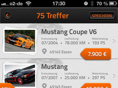 MOBILE.DE App app car ios mustang orange search