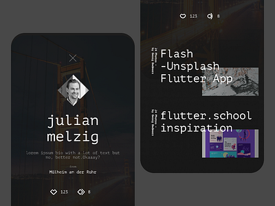 flash – some details from profile screen android custom dark mode figma flutter icons ios material design mono space unsplash