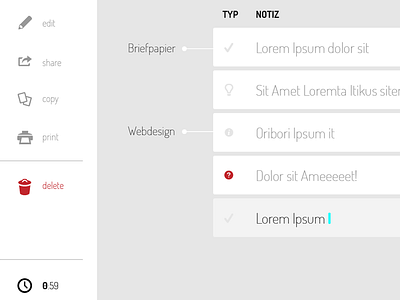 Working on a protocol web app copy delete edit grey list lorem print protocol share time title type warning