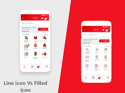 Line icon vs Filled Icon concept app ecommerce filled icon healthcare app line icon mobile ap ui