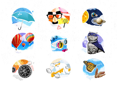 Twitter collage colorful fun illustrations photo illustrations playful stickers texture twitter