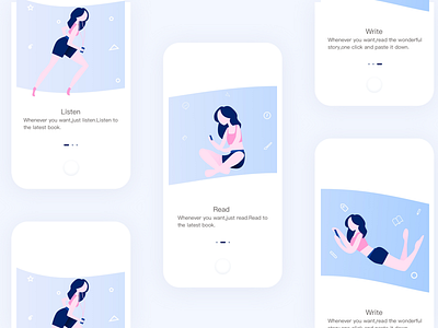 Guide Page blue book phone pink run sit ui ux woman
