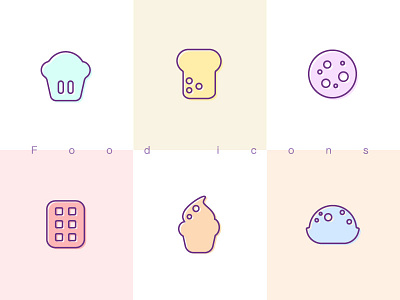 Food icons blue bread cake chocolate cream green ice icon pink red