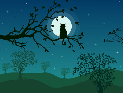 moody cat cat disegno drawings gabriele illustration moody moon night romano tree vasto