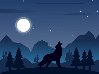 wolf in the night blue drawing drawings gabriele illustration inkscape landscape night romano vasto wolf