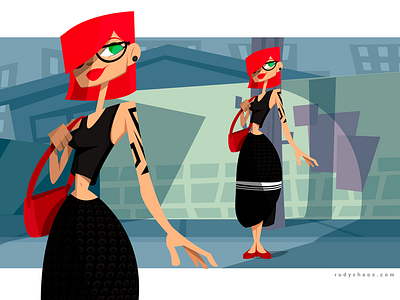 A walk cartoon character design fashion girl redhead