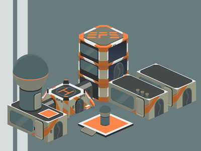 Isometric sci fi base base isometric space