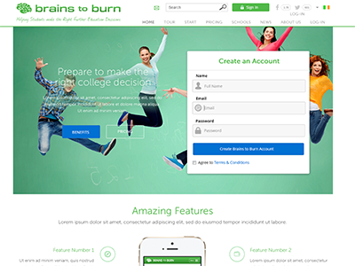 Brains To Burn app signup educational secondary school student