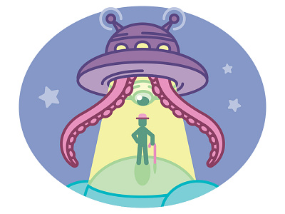 Mr Olaf and the UFO alien eye flat illustration mrolaf octopus ufo vector