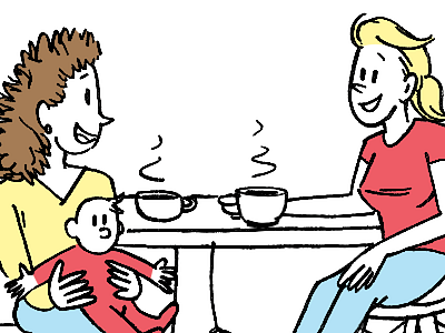 Two Friends Having Coffee cartoon comic illustration