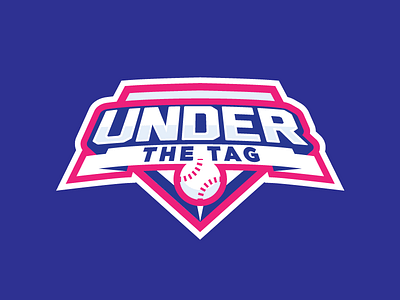 Under the Tag Logo Design ball banner baseball blue home plate logo pink sports sports design