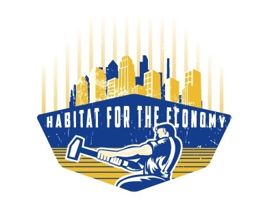 Habitat for the Economy Logo blue shield worker yellow