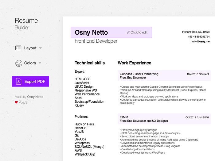 Resume Builder by Osny Netto 🌴 on Dribbble