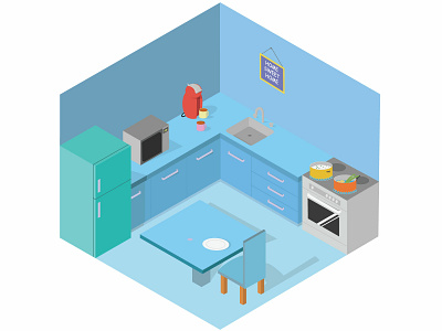 Isometric Blue Kitchen