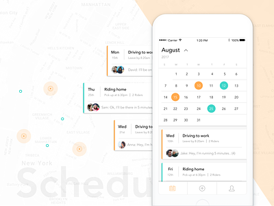 Carpool Schedule app calendar carpool chat date picker list minimal mobile schedule