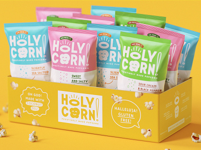 HolyCorn packaging character healthy holy illustration logo packaging popcorn snack