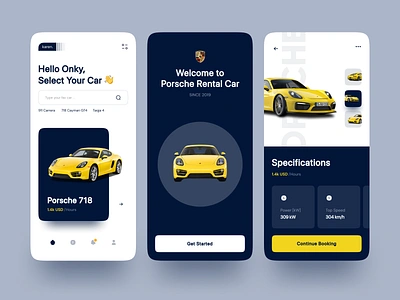 Porsche Rental Car - Mobile App black book booking car clean dark homepage mobile mobile ui rent rental speed splash whitespace yellow