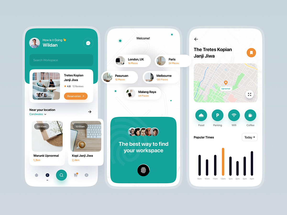 Find workspace - Mobile app design by Wildan 👋 for 10am Studio on Dribbble