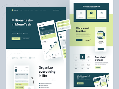 MonoTask - Daily Task Landing Page app clean full page green home homepage landing page sass task web web design website