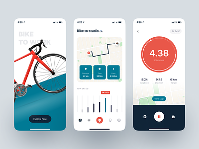 Bikey - Bike App app bike chart dashboard map mobile mobile app track ui mobile