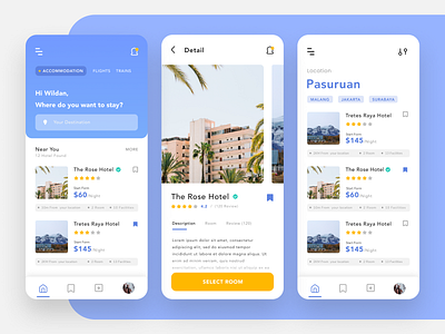 Hotel Booking Exploration accommodation blue book booking card detail hotel mobile app reservataion search
