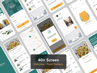 Delivious - Food Delivery UI-Kit delivery delivery app design detail menu food food and drink food app food illustration foodie homepage map mobile app mobile ui rating testimony tracking tracking app ui