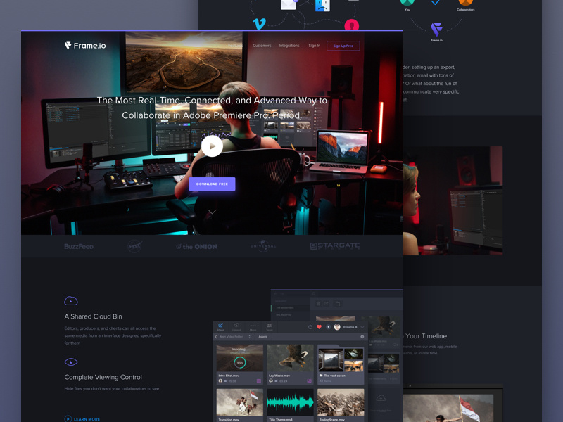 Adobe Premiere Pro Integration Page by Zahir Ramos for Frame.io on Dribbble