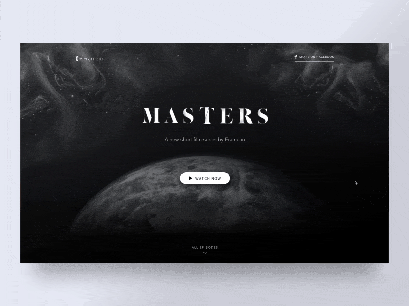 Frame.io Masters page animation animation dark frame.io future masters sleek space web