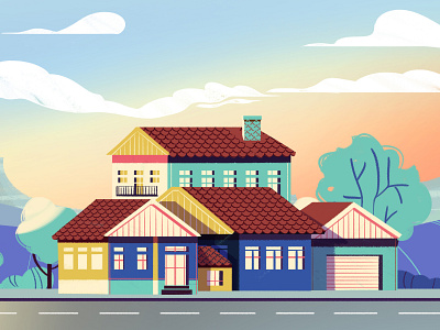 yo town animation art artwork cartoon consept dribbble garage home illustration neighborhood town village