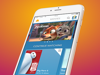 DisneyLife Home Screen - Mobile app design big hero 6 disney disneylife mobile design movies streaming zootopia