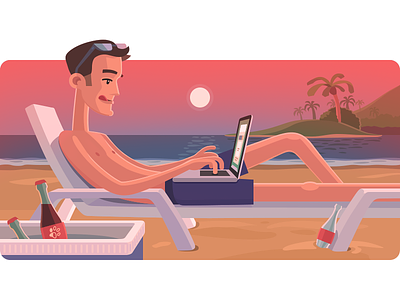 Freelancer beach character coke freelance freelancer illustration laptop lingualeo summer sun sunset work
