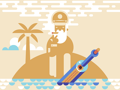 Deadlock beard bottle illustration island message palm sea smoke