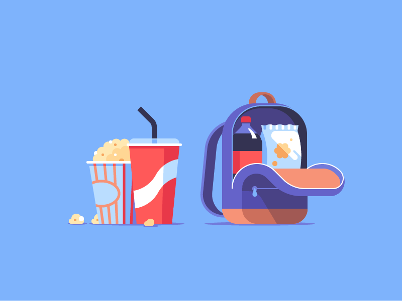 Sneaking In Snacks stripes flat alexey kuvaldin motion authors coke cola backpack popcorn